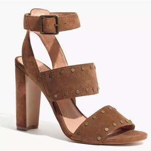 Madewell Suede Studded Octavia Leather Lined Sandals Heels Brown Size 7.5
